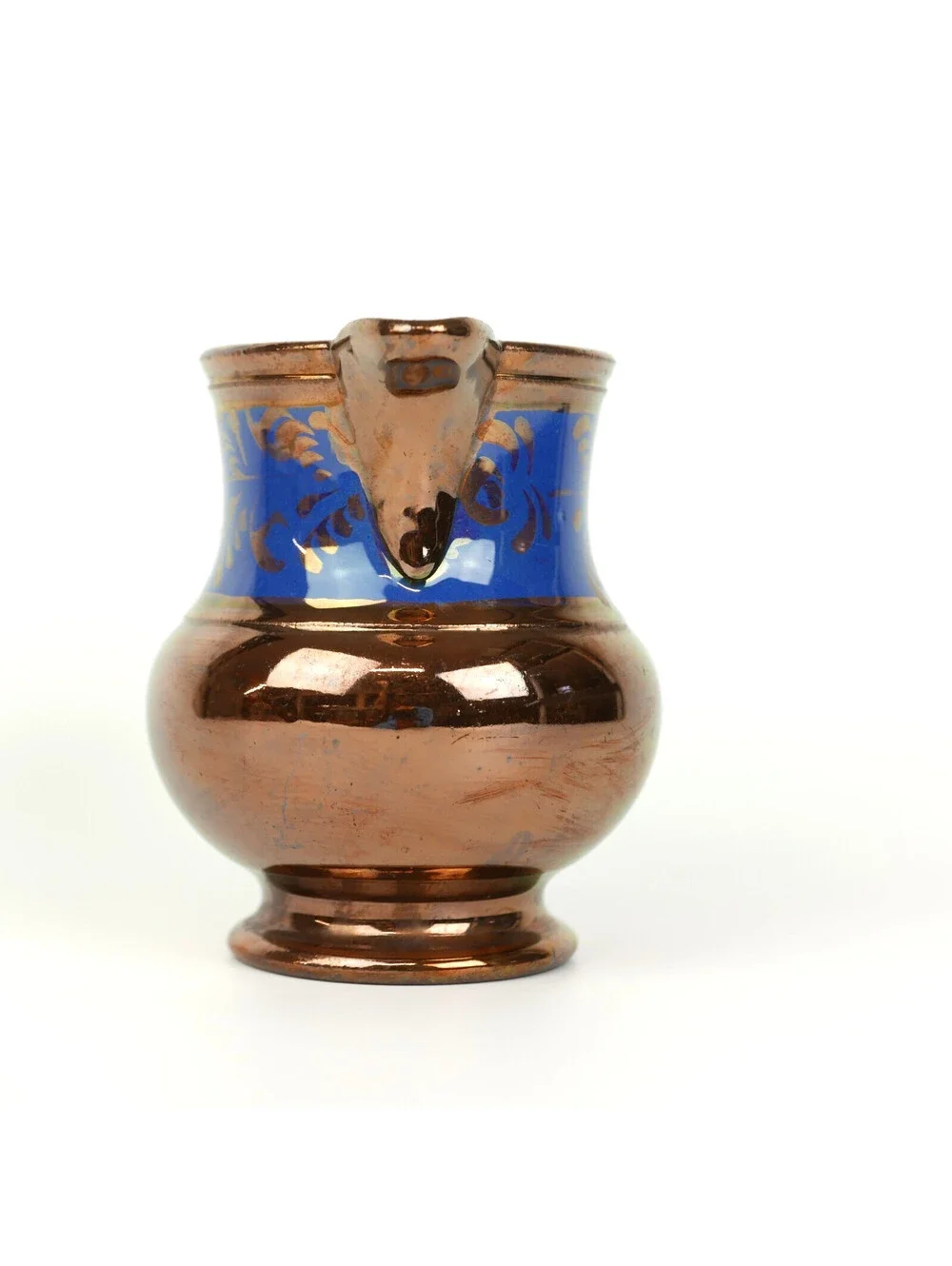 Antique Victorian Copper Lustre Lusterware Creamer Pitcher Jug Blue Floral Paint